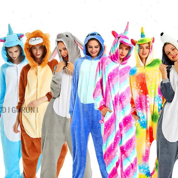

totoro unicorn panda tiger women sleepwear onesies adults animal pajamas suit warm soft onepiece winter pijama flannel cartoon pyjamas, Black;red