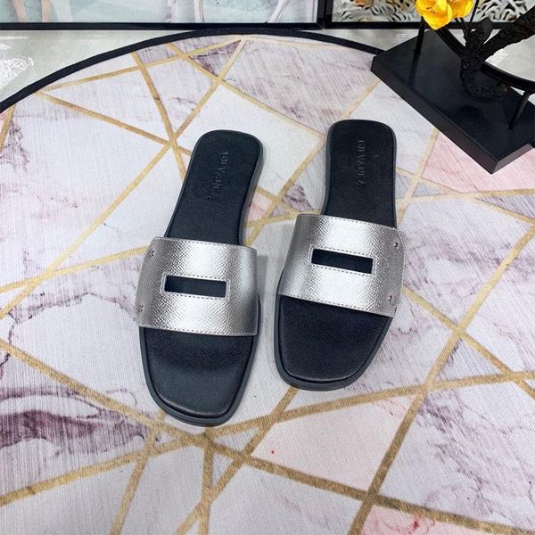

slippers female 2021 shoes flats summer outer wear fashion leather holiday sandals and, Black