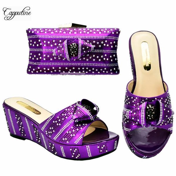 

dress shoes fashion purple african wedge heel with bag set pumps purse for party 333-3, height 7cm, Black