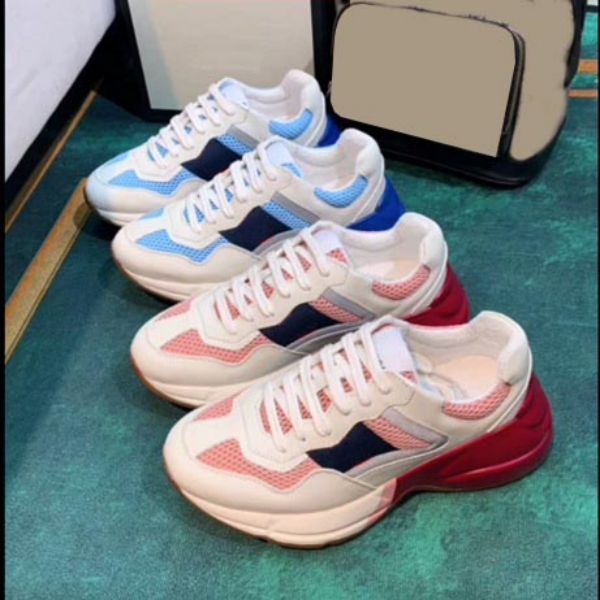 

2021 designer rhyton sneakers casual shoe women men trainers vintage luxury chaussures ladies sport shoes designers runner sneaker box large, Black