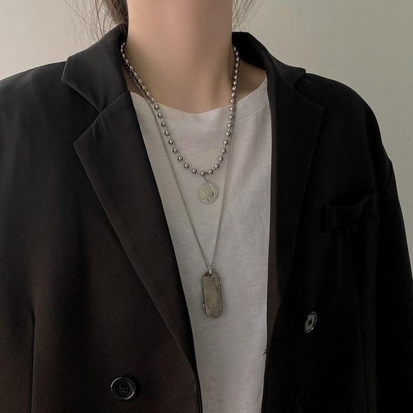 

chains woman necklace geometric necklaces women accesorios skateboard pendant couples fashion european trendy stainless steel naszyjnik, Silver