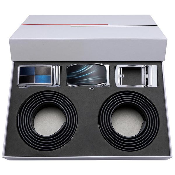 

belts hi-tie luxury box for men gift business leather belt automatic buckle blue sliver fashion black formal 2021, Black;brown