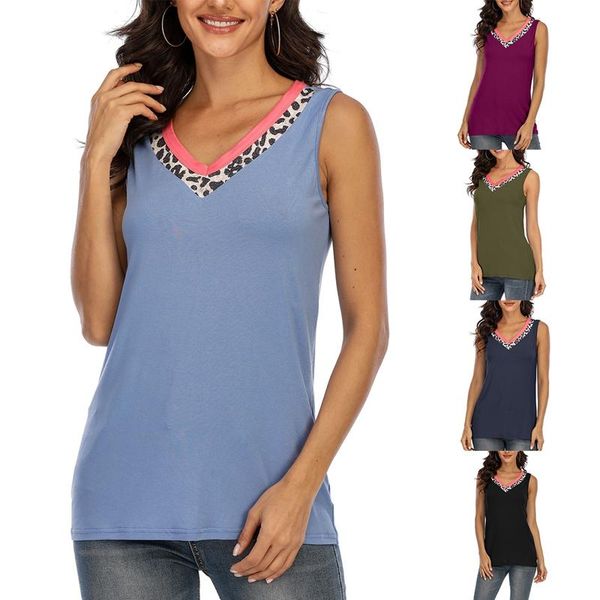 

women's fashion casual v-neck leopard print t-shirt vest, White