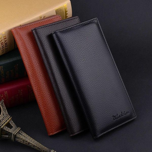 

2021 vintage men leather wallet long slim male purses money clip dollar price portomonee carteria wallets, Red;black
