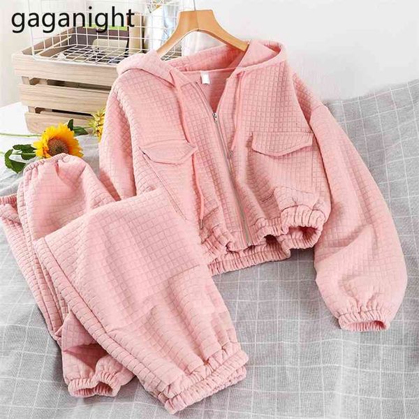 

two piece outfits casual hoodies and harem pants pieces set loose sport suit women autumn winter tracksuit 210601, White