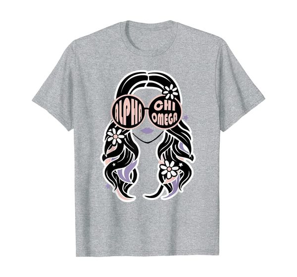 

alpha-chi-omega pretty girl wearing sunglasses sorority t-shirt, White;black