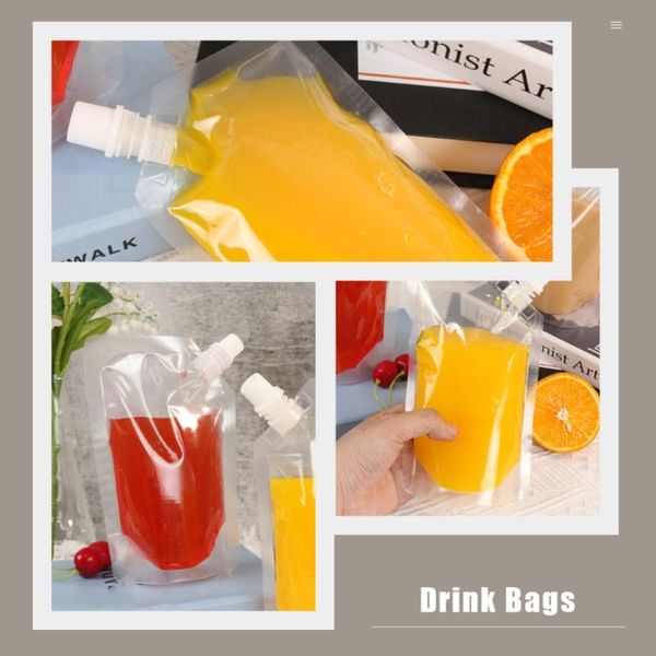 

gift wrap 50pcs disposable bag with straw portable drink stand-up pouches