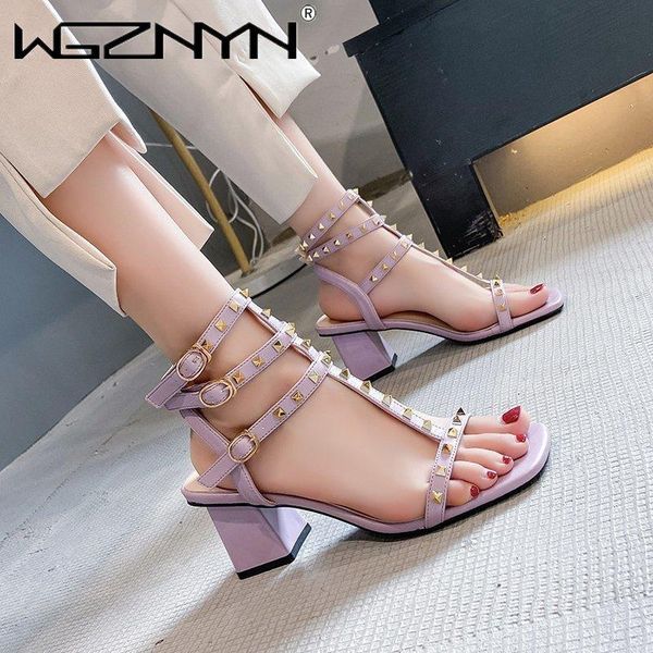 

dress shoes brand square heel sandals black women summer woman rivets ladies high heels for party soft leather