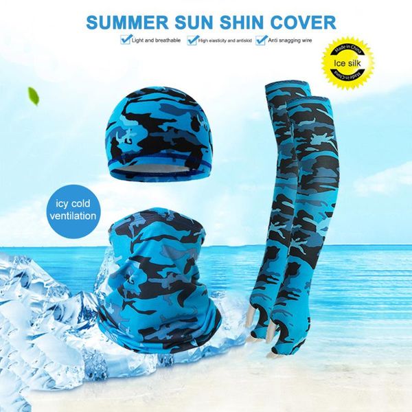 

cycling caps & masks 3pcs outdoor sleeves face cover cap ice arm uv bike bicycle protection riding protective covers, Black