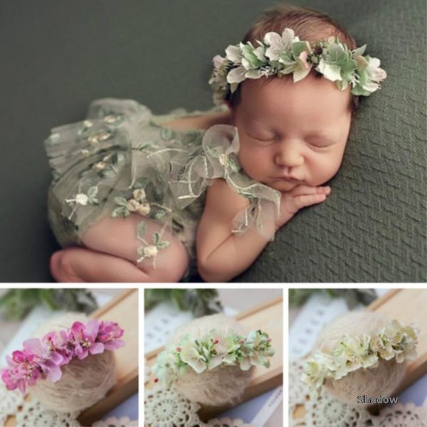 

born pography props baby headband dried flower hairband infant po shoot accessories handmade sweet garland hair, Slivery;white