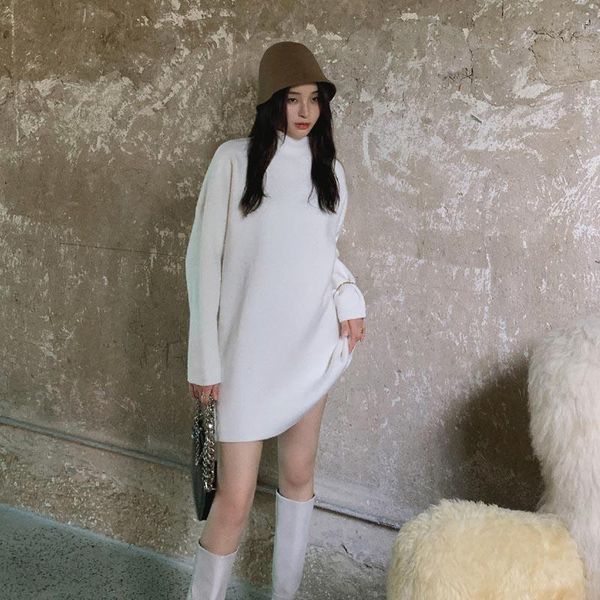 

casual dresses one-piece women clothing 2021 winter female korean fashion long sleeve mini loose knitted sweater dress ladies lounge wear, Black;gray
