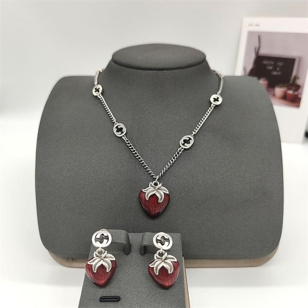 

iter new necklace carved love strawberry earrings, Silver