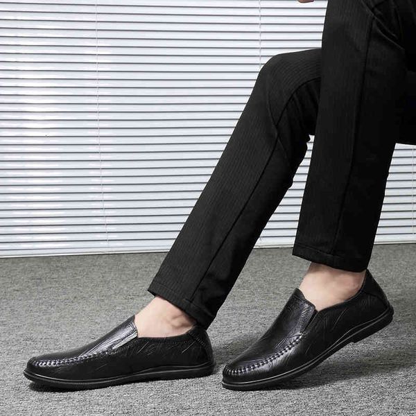 

dress shoes 2021 summer youth casual genuine leather loafer all-match one-step lazy trend business moccasins slip on driving 20e0, Black