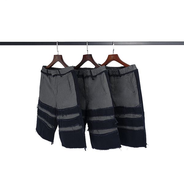 

fashionable shorts kaojie kanye's same heavy industry wash loose ee color contrast deconstructs brand couple, White;black