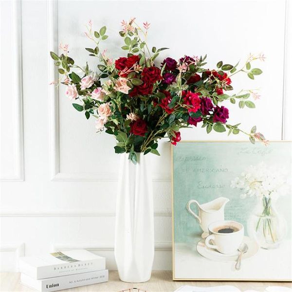 

fake long stem velvet rose (5 heads/piece) simulation curling roses for wedding home decorative artificial flowers & wreaths