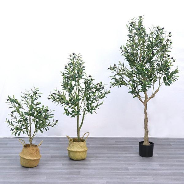 Dekoratif çiçek çelenk 60cm simülasyon zeytin ağacı yapay plastik bitki sahte saksı büyük bonsai ev bahçesi dekorasyon el ofis gre