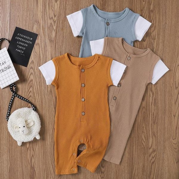 

jumpsuits 0-24m casual born baby boy girl short sleeve single breasted cotton romper jumpsuit clothes, Blue