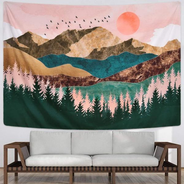 

tapestries forest sun and mountain tapestry wall hanging home dorm backdrop decor art wallcarpet hippie cloth