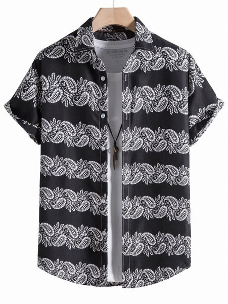 

men paisley print button through shirt without tee 64yn#, White;black