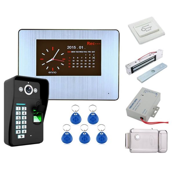 

home security 7" lcd recording hd 1000tvl dvr fingerprint recognition video door phone intercom system kit+electronic locks set phones