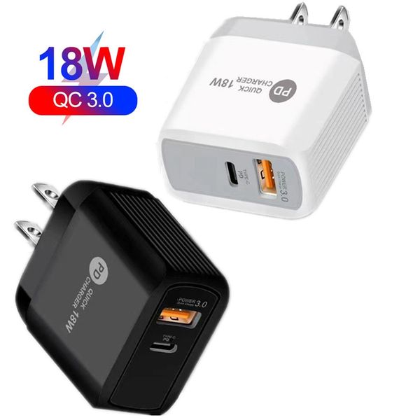 

qc3.0 quick type c charger 18w pd wall chargers eu us uk adapter for iphone samsung htc pc android phone