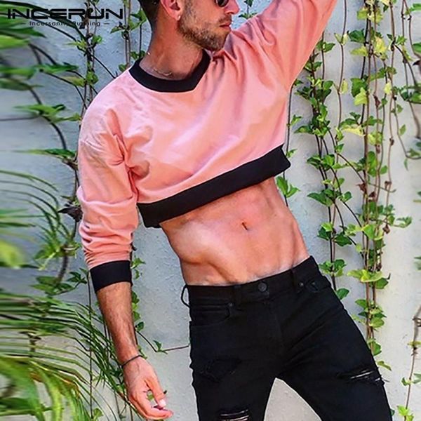 

men's t-shirts 2021 patchwork tee fashion mens t shirts incerun leisure long sleeve v neck camisetas hombre party nightclub s-5xl, White;black