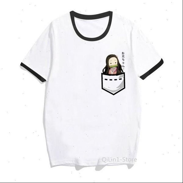 

women sale slayer cartoon pocket print t shirt vogue funny anime femme clothes female, White