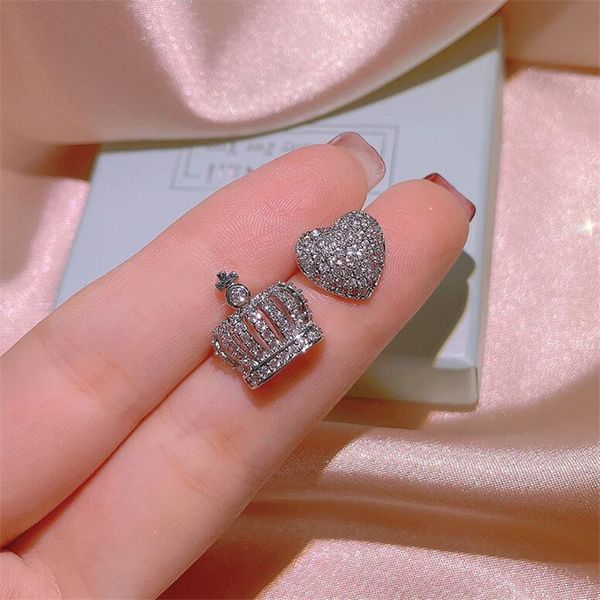 Choucong Top Sell Orecchini Gioielli di moda semplici 925 Sterling Silver Heart Pave White Sapphire CZ Diamond Gemstones Party Women Crown Wedding Earring Gift