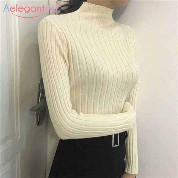 AeelegantMis Fashion Bianco TurtrleNeck Maglione TurtrleNeck 5 Colore Pullover Tops Autunno Autunno Inverno Slim Jumper Casual Colebebed coreano 210607