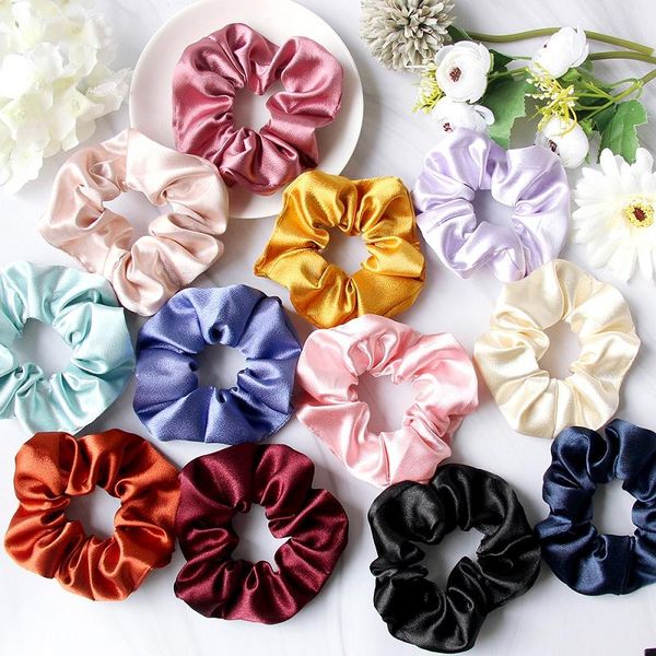 

5pcs/set ponytail holder hair accessories stain scrunchies elastic hairbands scrunchy ties ropes scrunchie for women girls 12 colors, Slivery;white