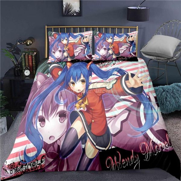 

bedding sets 3d set fairy tail anime duvet cover pillowcase bed linens home textile 2/3pcs for boys girls king size