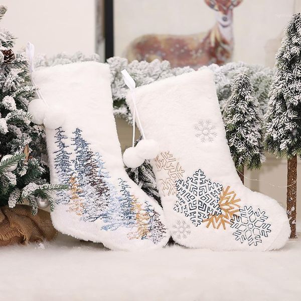 

christmas decorations embroidery snowflake white plush stocking gift bag candy ornaments
