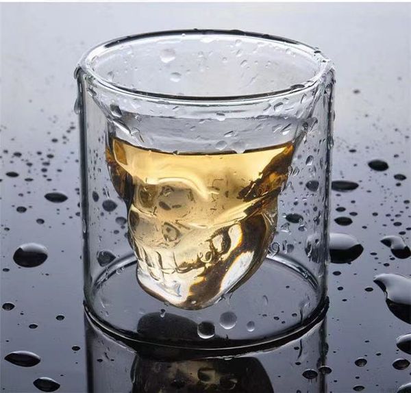 

4 sizes water cup tumblers whiskey wine skull shigh borosilicate glass mug creativity transparent clear double layer flat bottom drink cups
