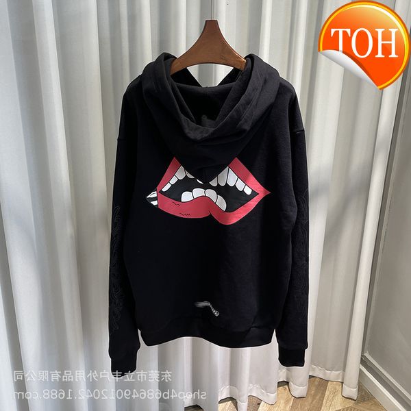 

2021 chao ch men's and women's same graffiti red lip print hoodie top, Black