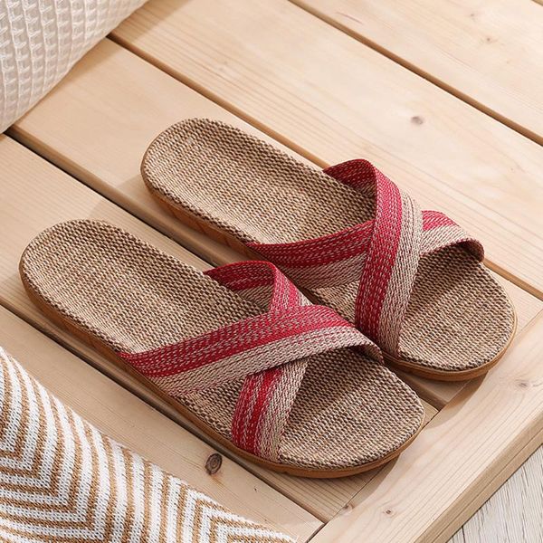 

eva stripes bow home slippers cotton indoor shoes japanese style linen women flip flops, Black