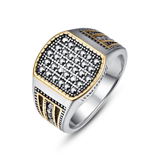 

wedding rings stainless steel men male ring grey cubic zirconia two tone engagement band fashion geometry party anniversary anillos mujer, Slivery;golden