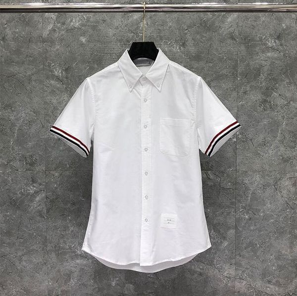 

men's casual shirts 2021 fashion brand men slim white short sleeve shirt striped cotton solid clothing, White;black