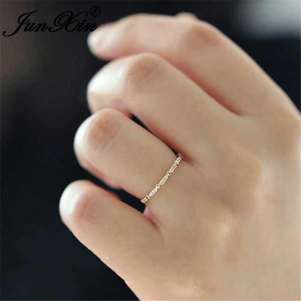 

wedding rings junxin girls dainty thin for women yellow gold minimalist small cz heart ring daily stacking zircon jewelry, Slivery;golden