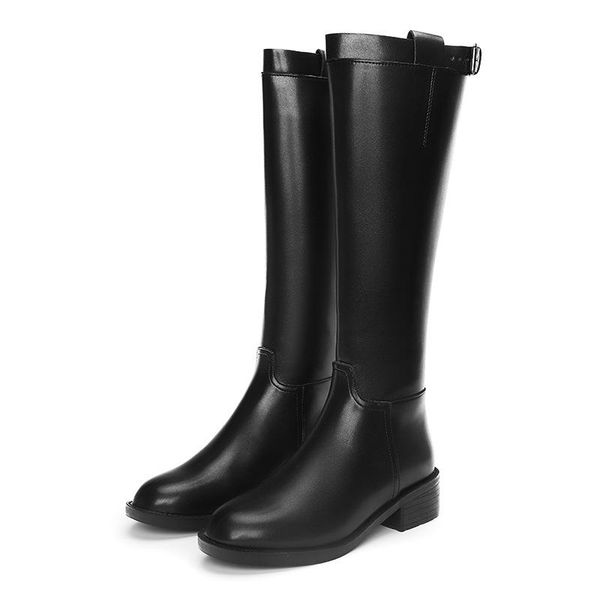 

boots shoes for women 2021 temperament autumn winter warm all-match long knee-high belt buckle motorcycle knight modern star sty, Black