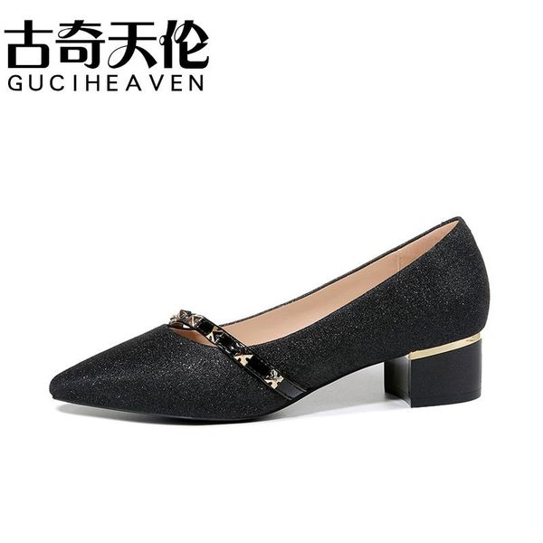 

dress shoes ladies autumn pointed toe thick heel women's, Black