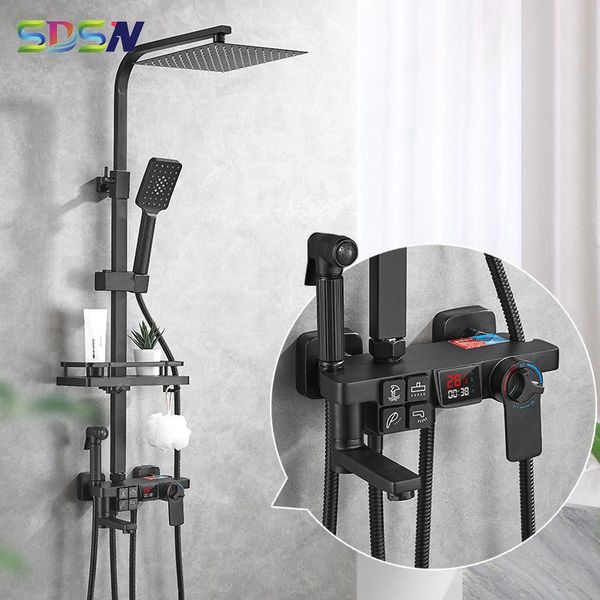 

thermostatic shower system matte black bathroom faucets temperature display digital set rainfall head sets