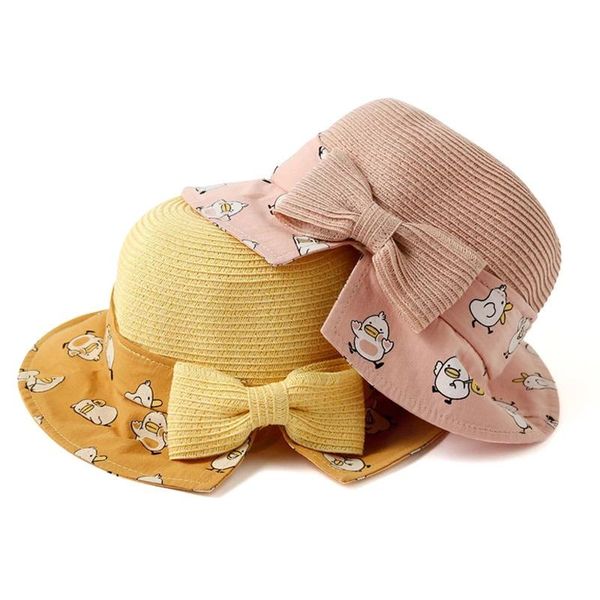 

caps & hats cute chick pattern bow summer straw hat for girls boys panama cap toddler girl bucket bonnet baby fisherman sun beach, Yellow