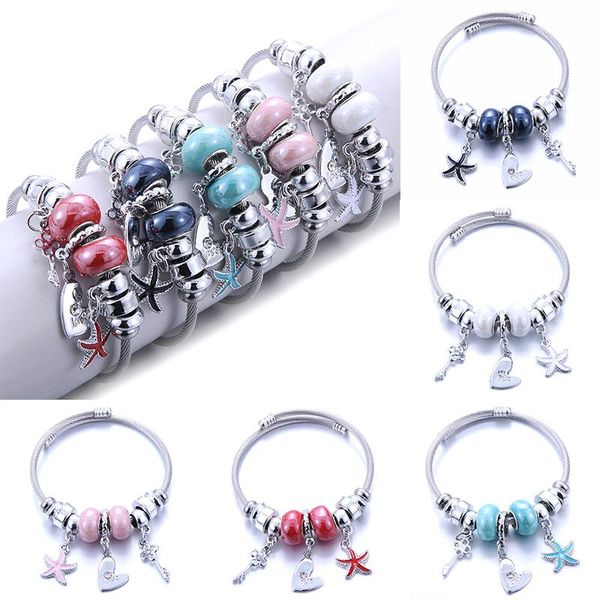 

link, chain five colors fashion heart flower starfish women bangles beaded charm brand bracelet jewelry crystal shape holiday gifts, Black