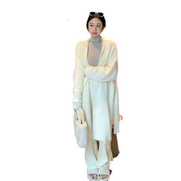 

imitation mink coat women's autumn and winter 2021 korean scarf collar long sleeve medium loose temperament, Black