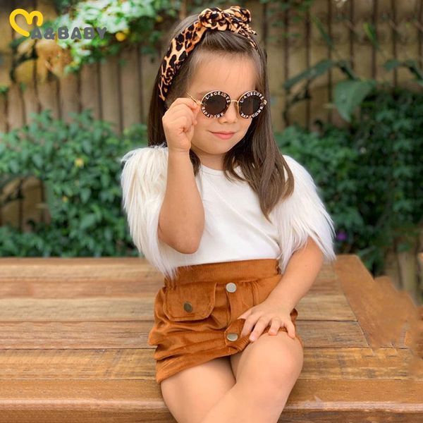 

2-8y fashion toddler kid girls clothes set fur shorts sleeve t-shirt + skirts children costumes summer 210515, White