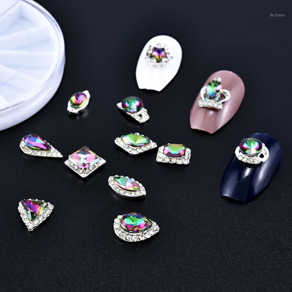 

manicure 12pcs/box nail crystal colorful geometry shape acrylic alloy glitter rhinestone wheel 3d art decor decorations1, Silver;gold