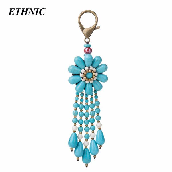 

keychains ethnic 2021 bohemian vintage green beaded resin flower tassels charm keychain for women fashion keyring bag trinket, Silver