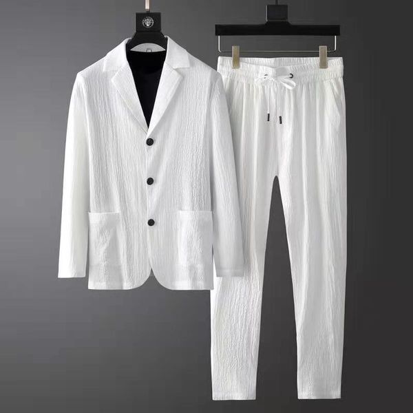 

men's suits & blazers spring summer fashion suit men's long sleeve high-end casual korean slim handsome two-piece set white black b