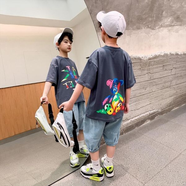 

cartoon bear print baby boys clothes summer suit t shirt shorts pants loose two pieces set children clothing, White