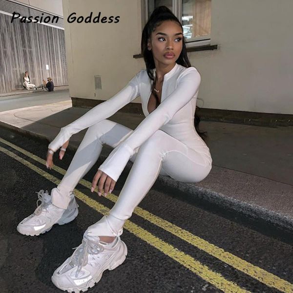 

women's jumpsuits & rompers fashion women solid color full length zipper bodysuit elastic overalls outfits mujer slim fit fitness jumps, Black;white